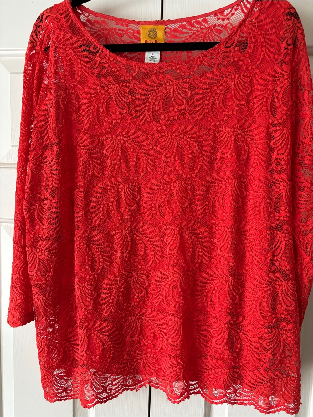 Ruby Rd. - Orange Sheer Lace Top over Attached Tank